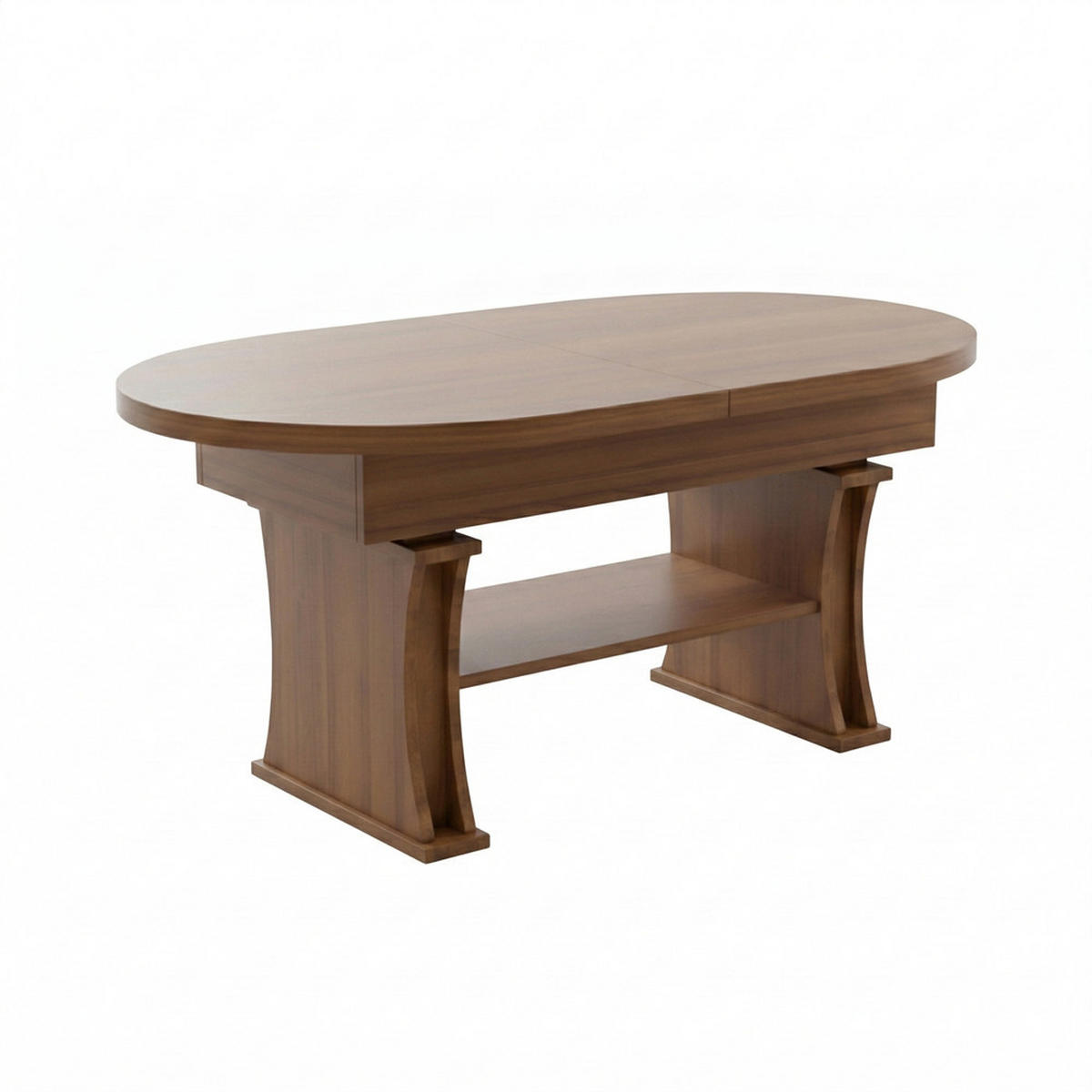 COUCHTISCH oval ausziehbar höhenverstellbar Ablage 130/80/60 cm - Nussbaumfarben, Holzwerkstoff (80/130/60cm) - designimpex