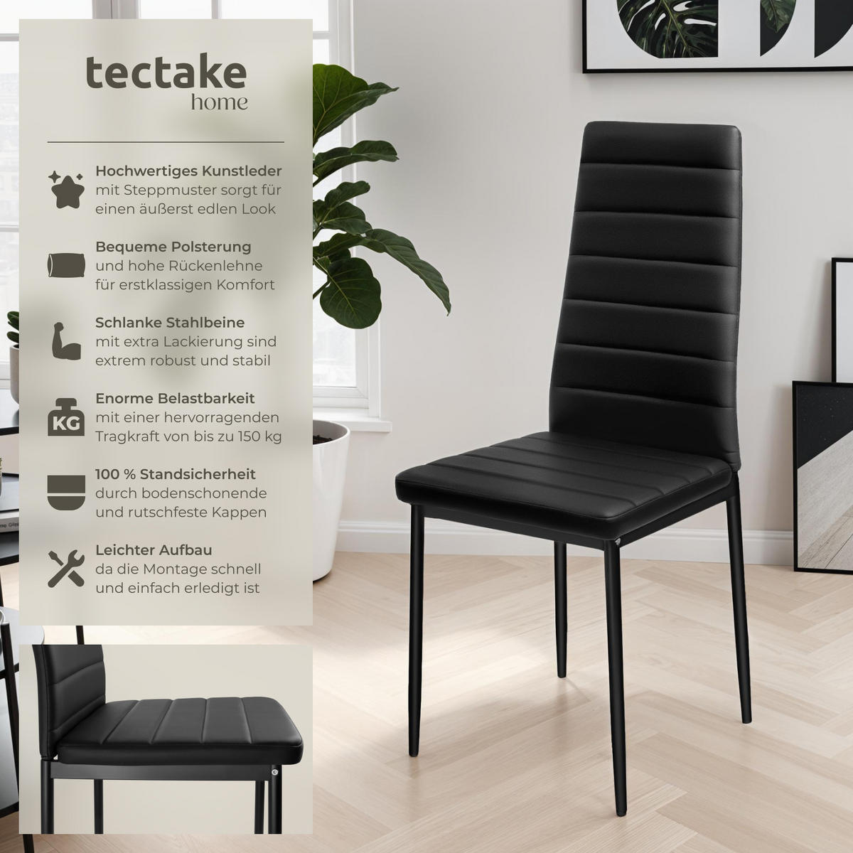 ESSZIMMERSTUHL 6er Set Thomas 41 x 45 x 98 5 cm schwarz - Schwarz, Textil (48/98.5/45cm) - tectake