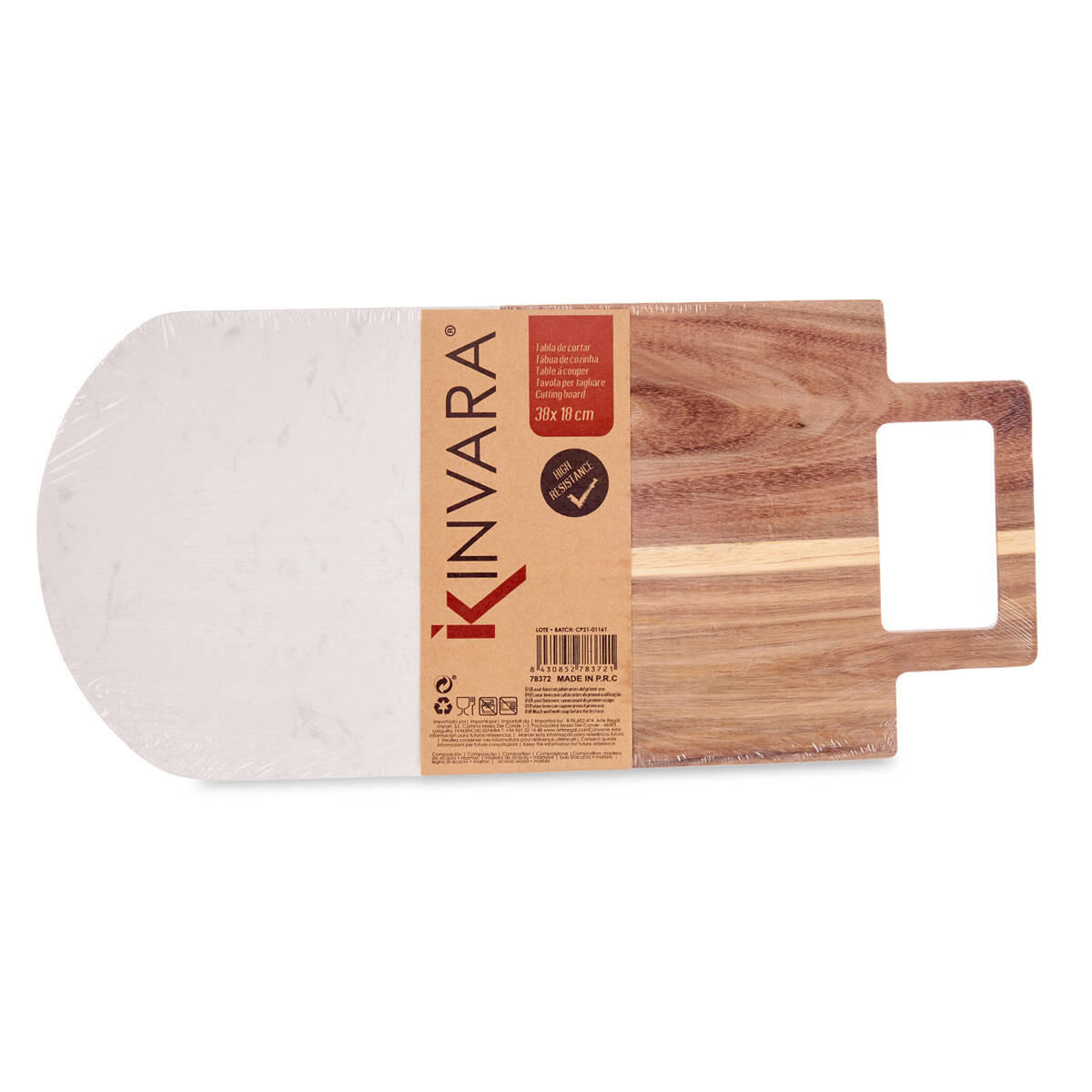 SCHNEIDEBRETT Marmordesign 38/18 cm - Weiß, Holz (18/38cm) - Kinvara