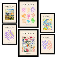 POSTER Set Mit 6 Henri Matisse Vegetation Drucke Des Fauvismus Und Der Abstrakten Kunst Für Innenarchitektur A3 & A4 Schwarzer Rahmen - Schwarz, Papier (29/3cm) - Nacnic