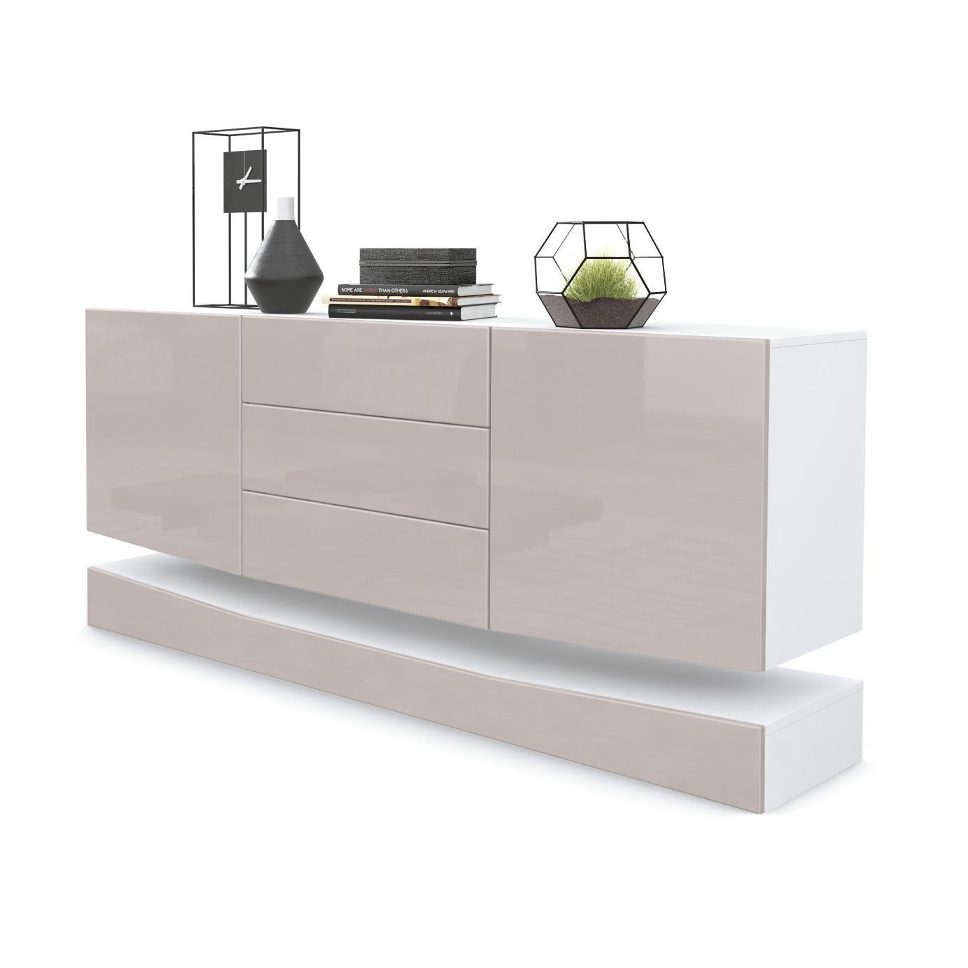 SIDEBOARD City Fronten in Sandgrau Hochglanz - Sandfarben, Holzwerkstoff (178/82/39cm) - Vladon