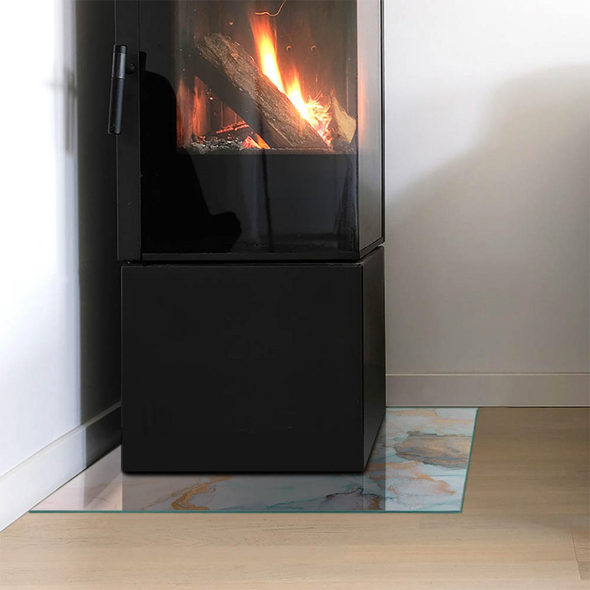 GLASPLATTE für Kamin 50 × 50 cm Türkis - Türkis, Glas (50/50/0.4cm) - ArtPrintCave