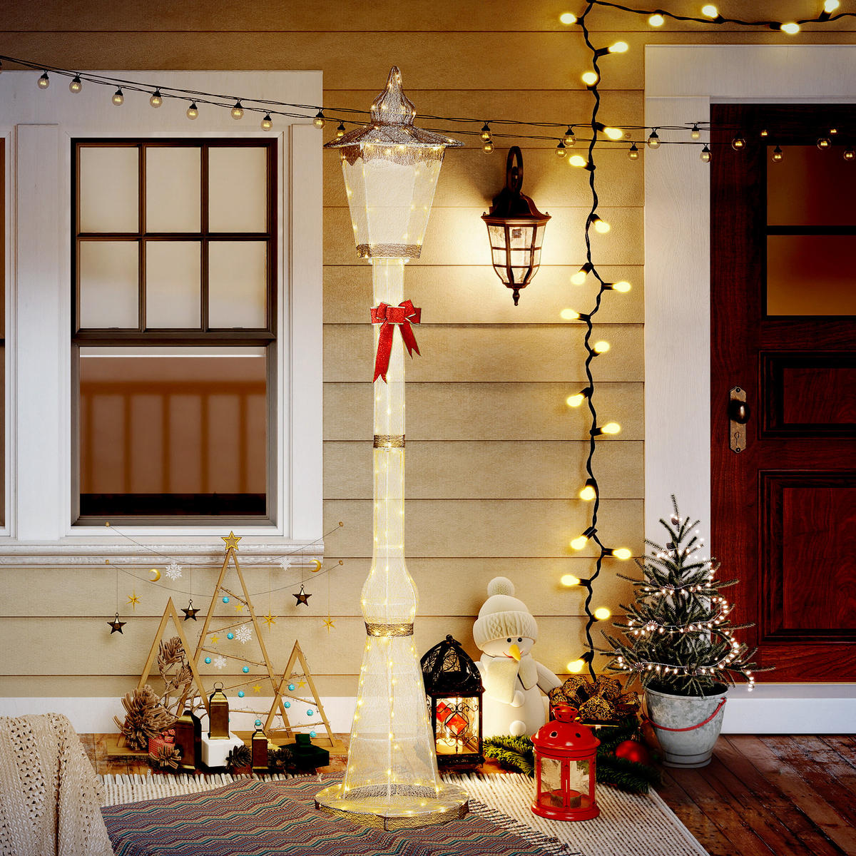 LATERNENPFAHL, 2,15 m beleuchtet, 155 LEDs, Weihnachtslaterne - Multicolor, Metall (44/215/44cm) - Outsunny