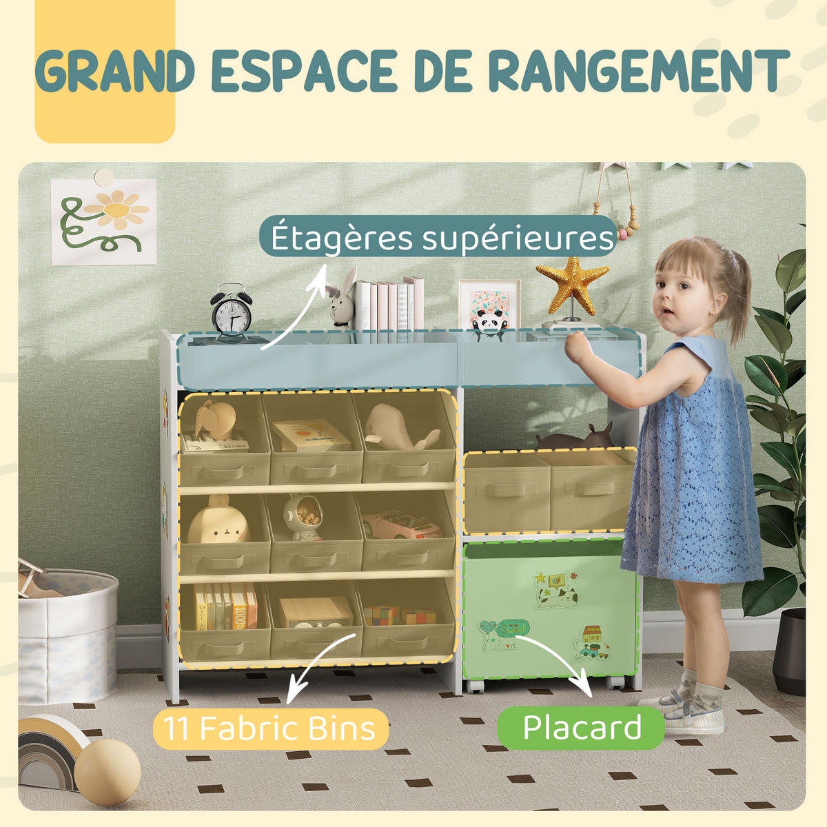 KINDERREGAL DE-17252 11 Aufbewahrungsboxen & Schrankfach Weiß - Weiß, Naturmaterialien (105/80/30cm) - ComfortXL