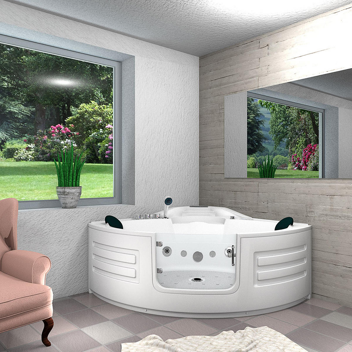 WHIRLPOOL Badewanne Wanne W70-SC 150x150cm mit Tür - Weiß, Glas/Kunststoff (150/70/150cm) - AcquaVapore by Sandra Jentho