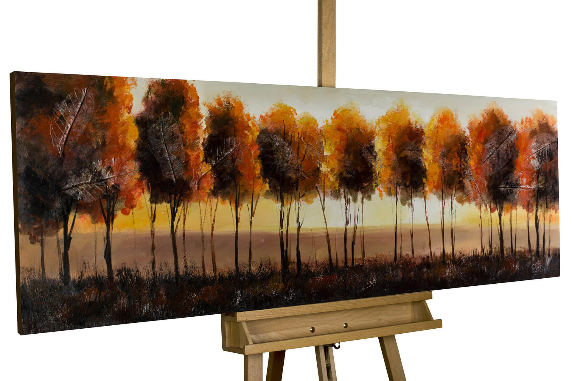 ÖLGEMÄLDE 150/50 cm - Schwarz/Orange, Holz/Textil (2/50cm) - KUNSTLOFT
