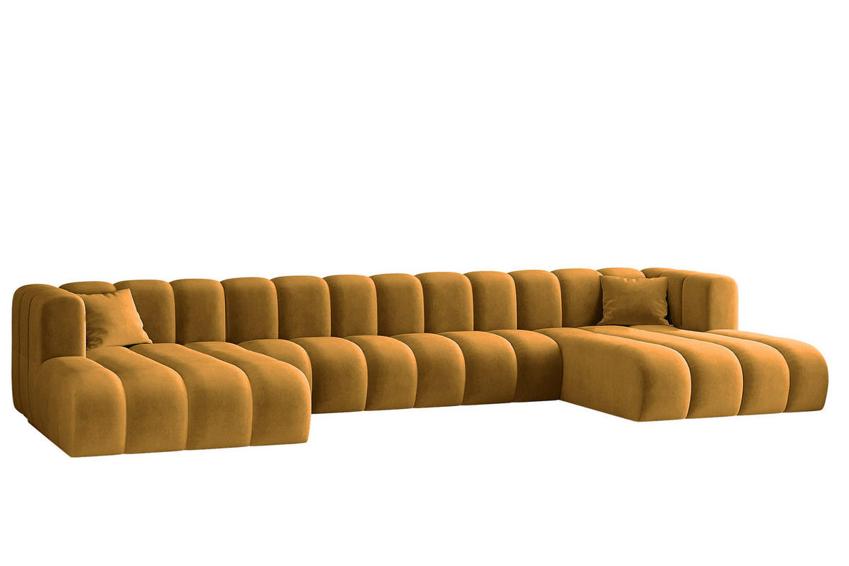 ECKSOFA, U-from, Sofa Grand U XL modular stoff Salvador Gelb - Gelb, Holz (179/408cm) - Kaiser Möbel