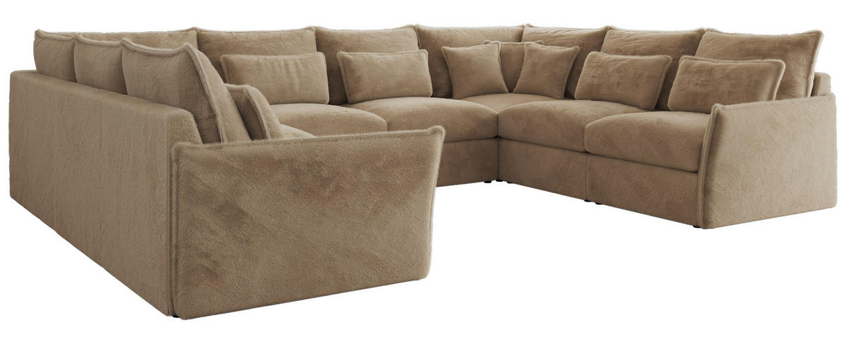 WOHNLANDSCHAFT VERSO U 8M Beige Plüsch - Beige/Schwarz, Kunststoff/Textil (362/93/270cm) - MKS