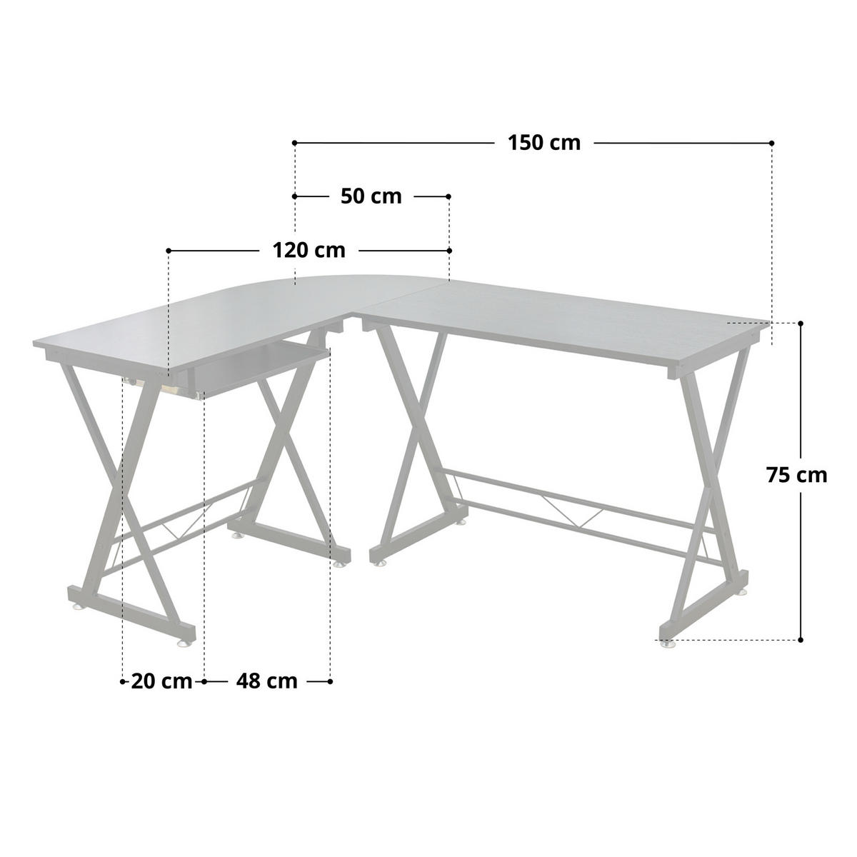 ECKSCHREIBTISCH ECKHART Nussbaum-Optik - Braun, Metall (150/50/75cm) - SVITA