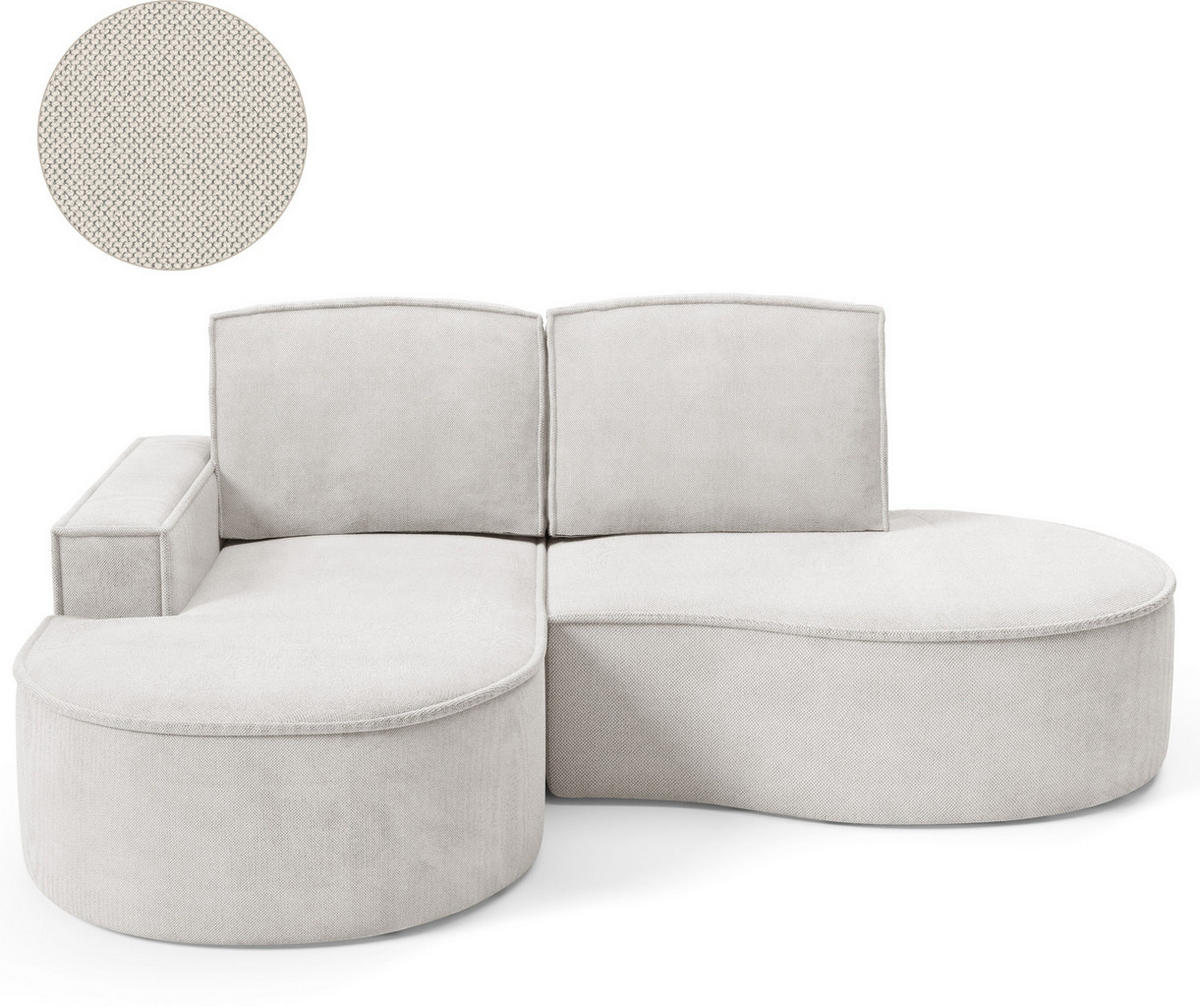 ECKSOFA Flow Weiß, mit Kissen in Curio Stoff, linke seite - Weiß, Holzwerkstoff/Textil (210/157cm) - Bettso