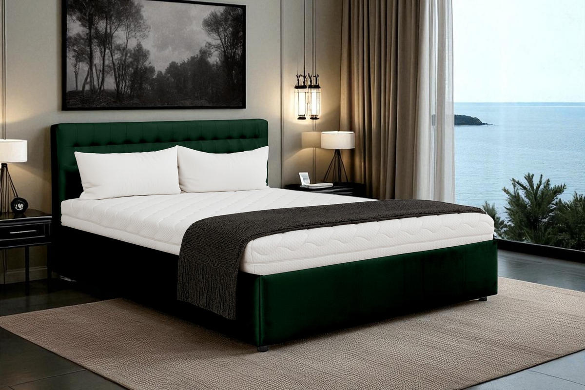 POLSTERBETT mit Bettkasten und Matratze FORTE, Grün, 160x200 cm - Grün, Textil (160/200cm) - KS Home Concept