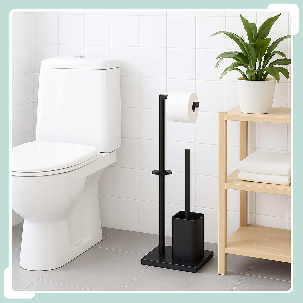 WC-GARNITUR - Schwarz, Kunststoff/Metall (20/67.5/15.5cm) - Relaxdays