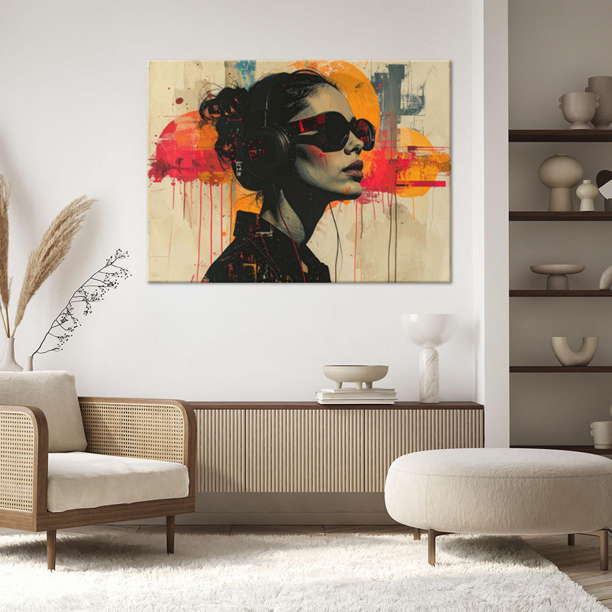 WANDBILD, Buntes Frauenporträt im modernen Kunststil - Multicolor, Textil (60/40cm) - Feeby