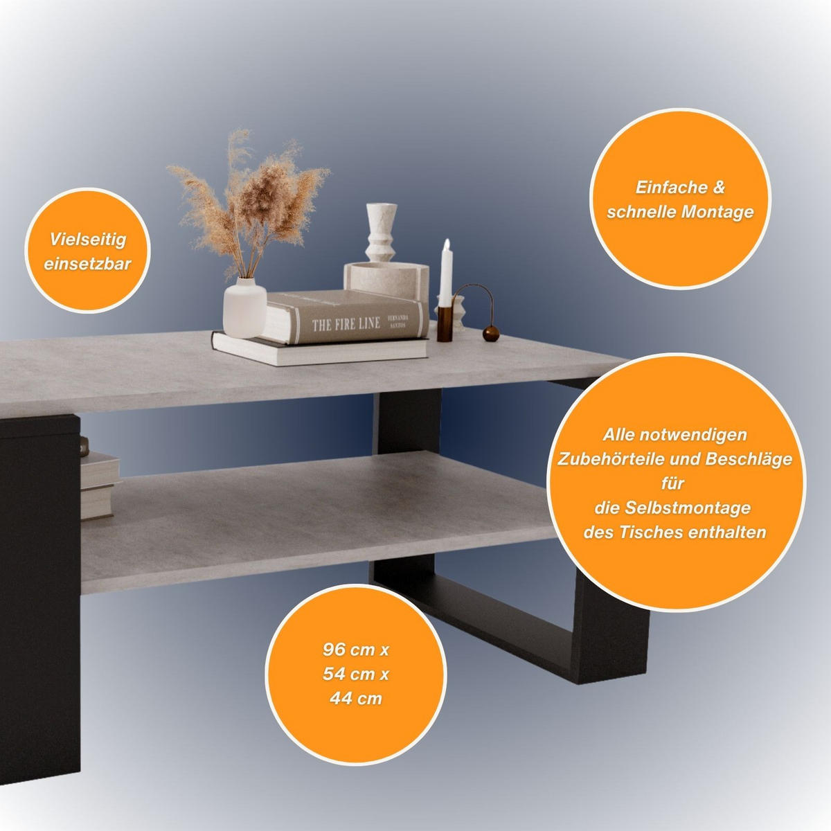 COUCHTISCH Kaja96 96/42/53,8 - Schwarz/Grau, Holzwerkstoff (54/96/42cm) - RAUMHIRSCH FURNITURE