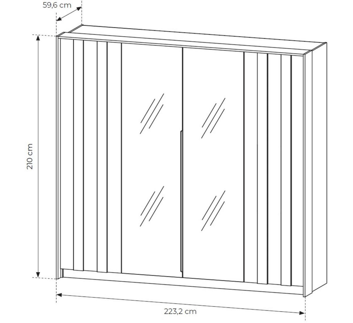 KLEIDERSCHRANK Faro, viertüriger mit Spiegel und LED - Eichefarben, Holzwerkstoff (223/210/60cm) - Bettso