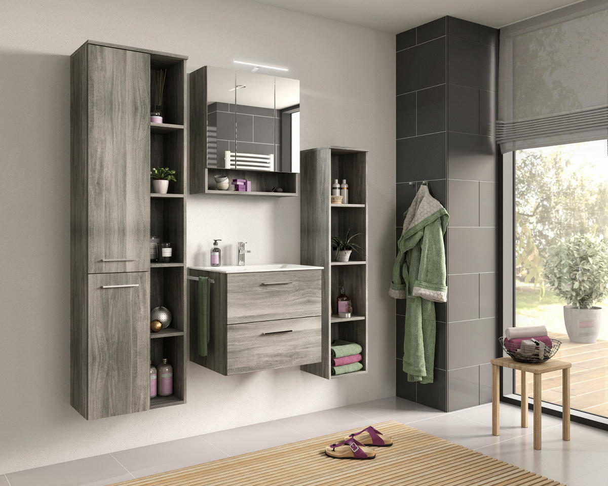 HÄNGEREGAL grau Rauchsilber 30 cm, Badezimmerregal mit 4 Fächern - Grau, Holzwerkstoff (30/136/31cm) - Inn.Furn