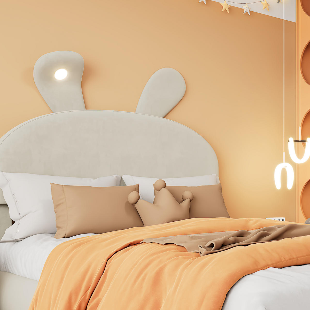 POLSTERBETT 90/200 cm Beige mit Hasenohren und LED-Beleuchtung - Beige, Textil (90/200cm) - OKWISH