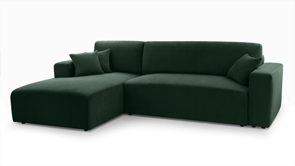ECKSOFA L Form Catea Dunkelgrün 279/145/84 cm Links mit Schlaffunktion - Schwarz/Grün, Kunststoff/Textil (145/279cm) - AX Living
