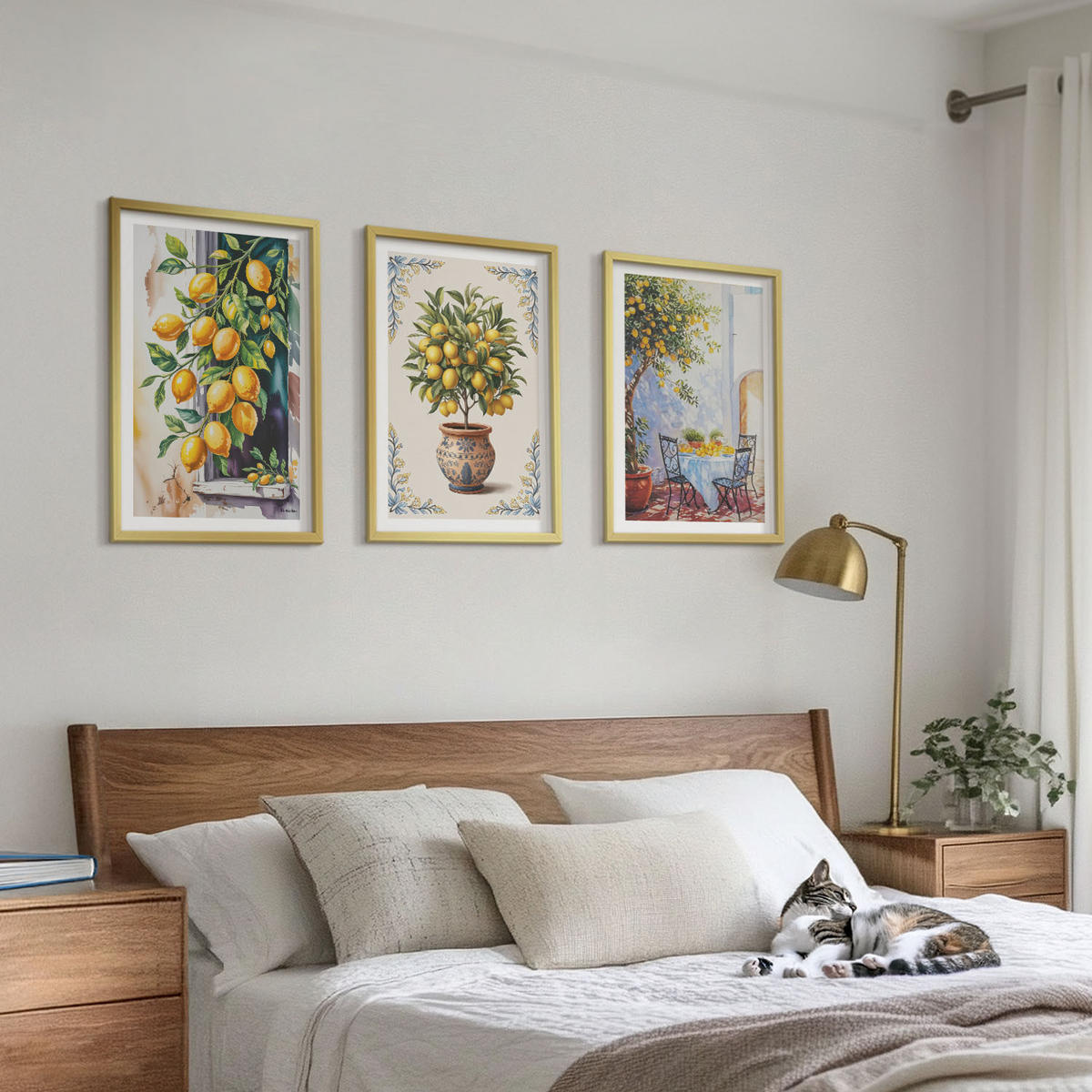 BILDER SET 3er Set - 40x60 cm Goldrahmen - Zitronenbäume Früchte Sonne - Goldfarben, Kunststoff (40/60cm) - TULUP