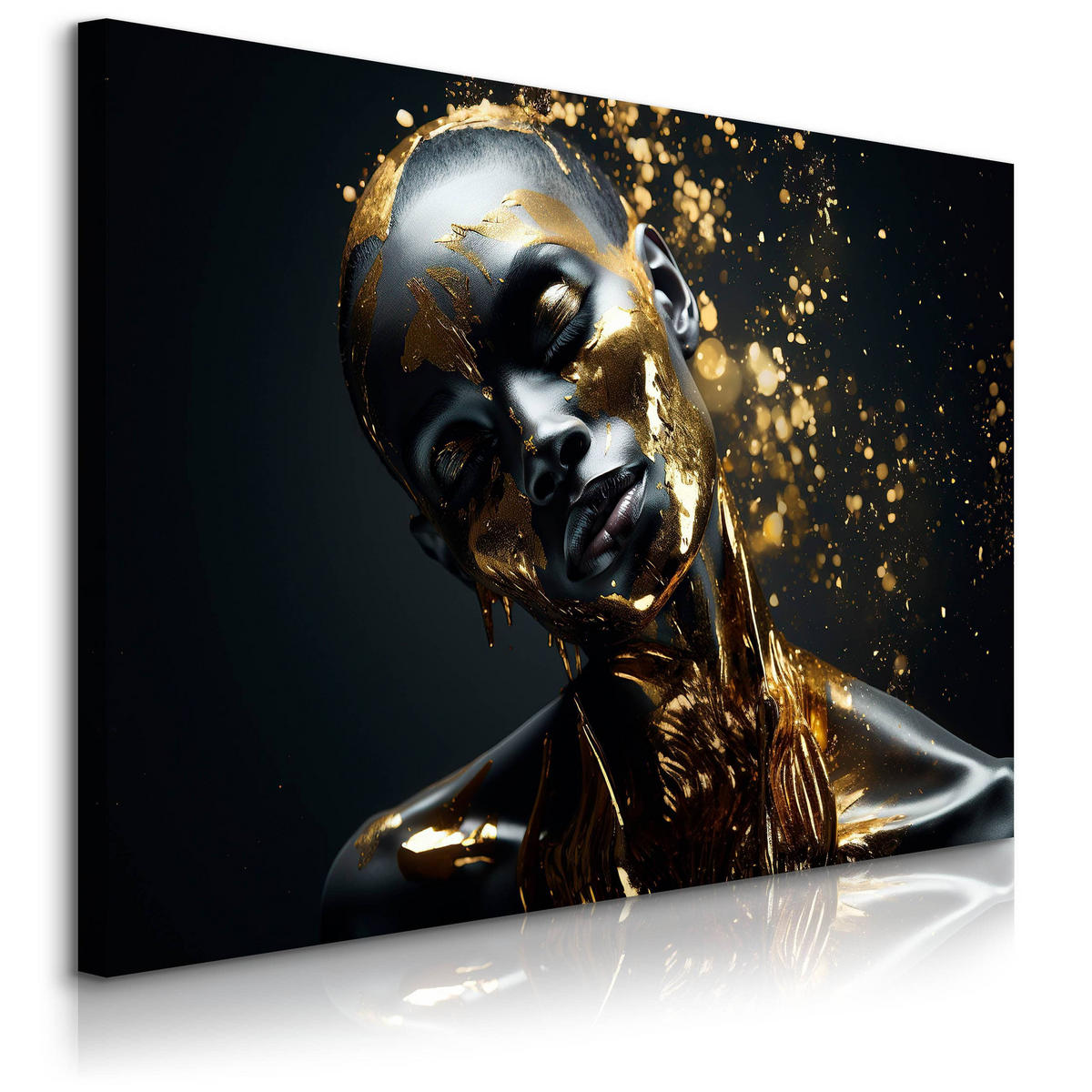 LEINWANDBILD für Wohnzimmer abstraktes Porträt Frau Glamour 100cm x 70cm - Beige/Schwarz, Textil (100/70cm) - Muralo