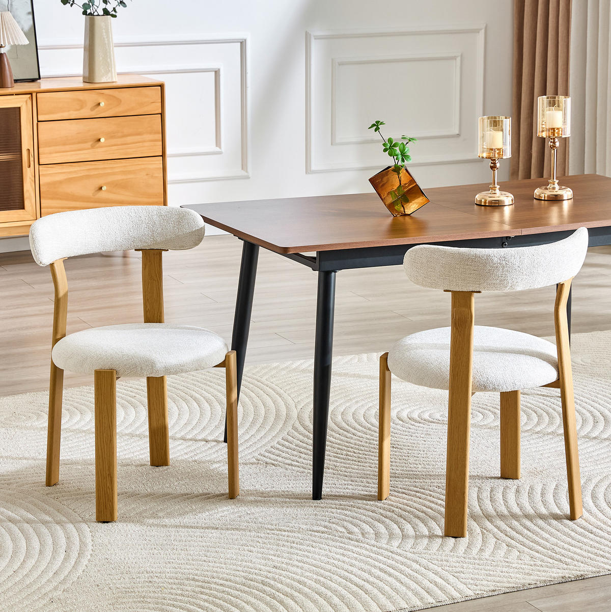 STUHL mit Bouclé-Bezug Weiß Holz - Weiß, Holz (44/79/55.5cm) - Meubliv