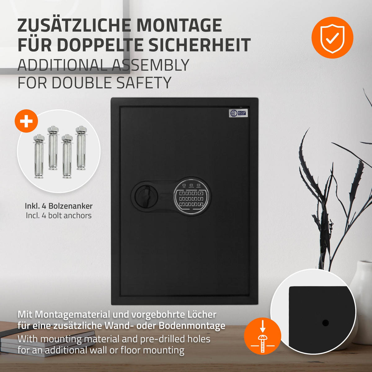 TRESOR 43L - Schwarz, Metall (31/50/35cm) - ECD-Germany