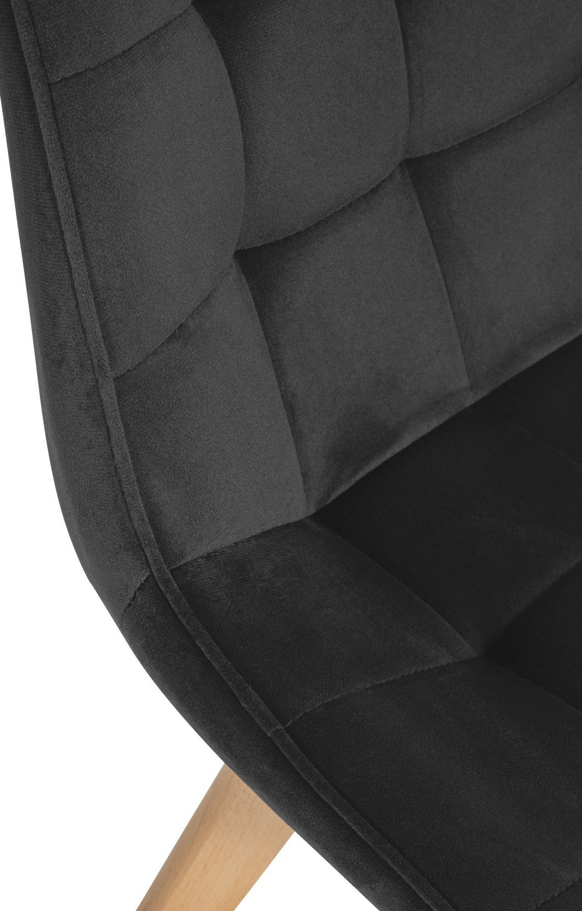 STUHL 2er Set Samt schwarz - Eukalyptusholzfarben/Schwarz, Holz/Textil (54/84/63cm) - CLP