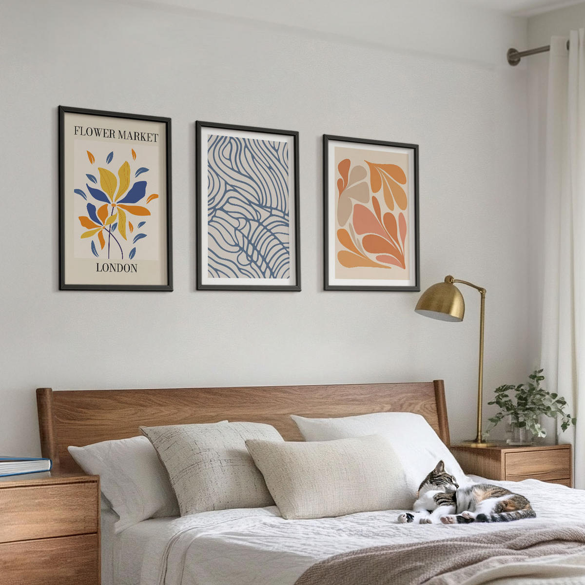 WANDBILDER 3er-Set - 40x60 cm Schwarzer Rahmen - Moderne abstrakte Blumen - Schwarz, Kunststoff (40/60cm) - ArtPrintCave