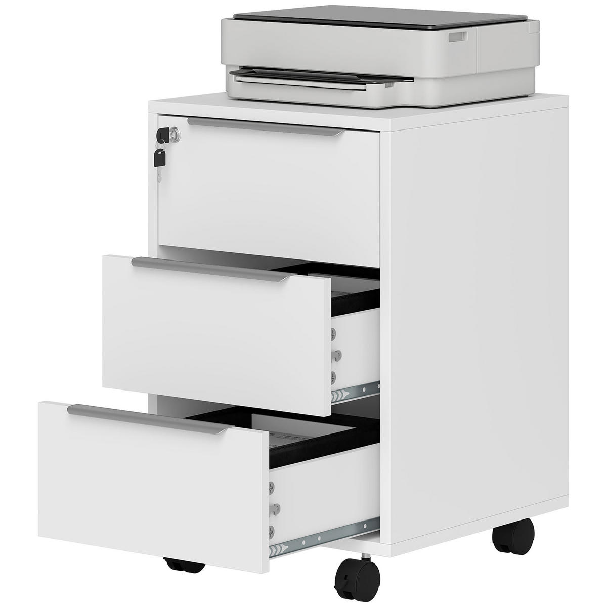 ROLLCONTAINER DE-14436 3 Schubladen abschließbar Weiß - Weiß, Holzwerkstoff (40/63.5/40cm) - ComfortXL