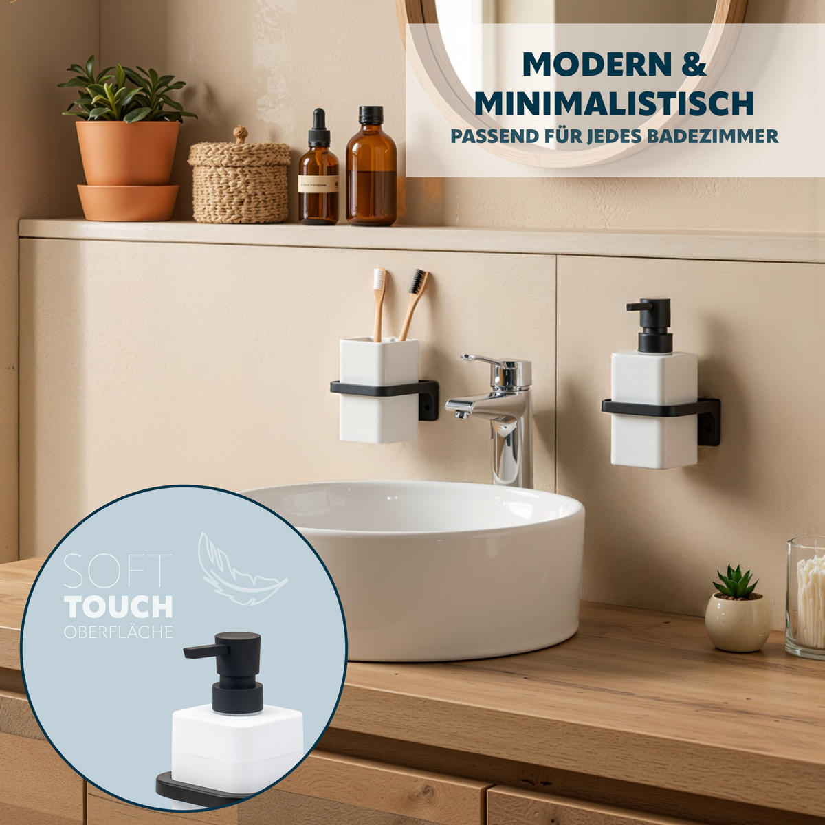 BADACCESSOIRESET SAVONA Softtouch (2er-Set) - Weiß, Kunststoff (7/15.5/8.5cm) - bremermann