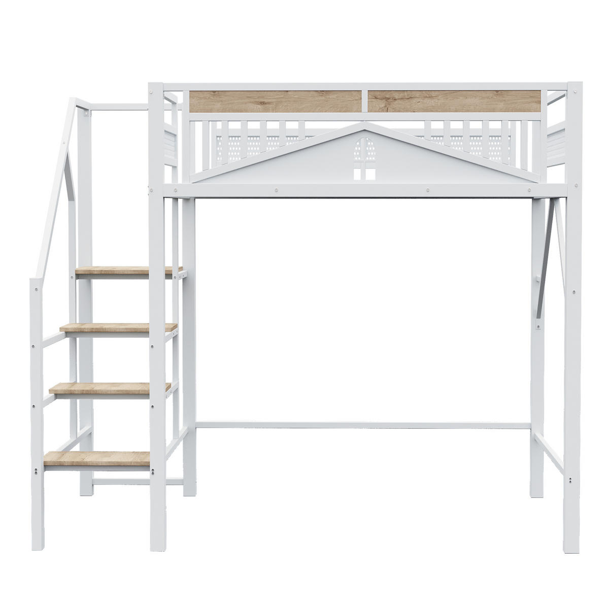 HOCHBETT 140/200 cm DE-01435, in Weiß, mit Sicherheitsumrandung und Leiter - Weiß, Metall (140/200cm) - ComfortXL