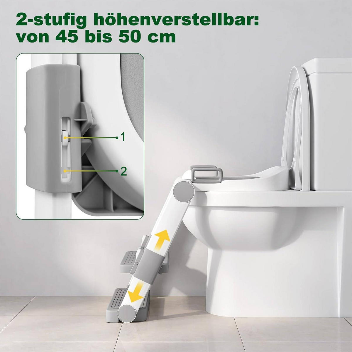 TOILETTENSITZ Kinder mit Treppe, 2 Stufen höhenverstellbar - Weiß/Grau, Kunststoff (38/45/35cm) - Woltu