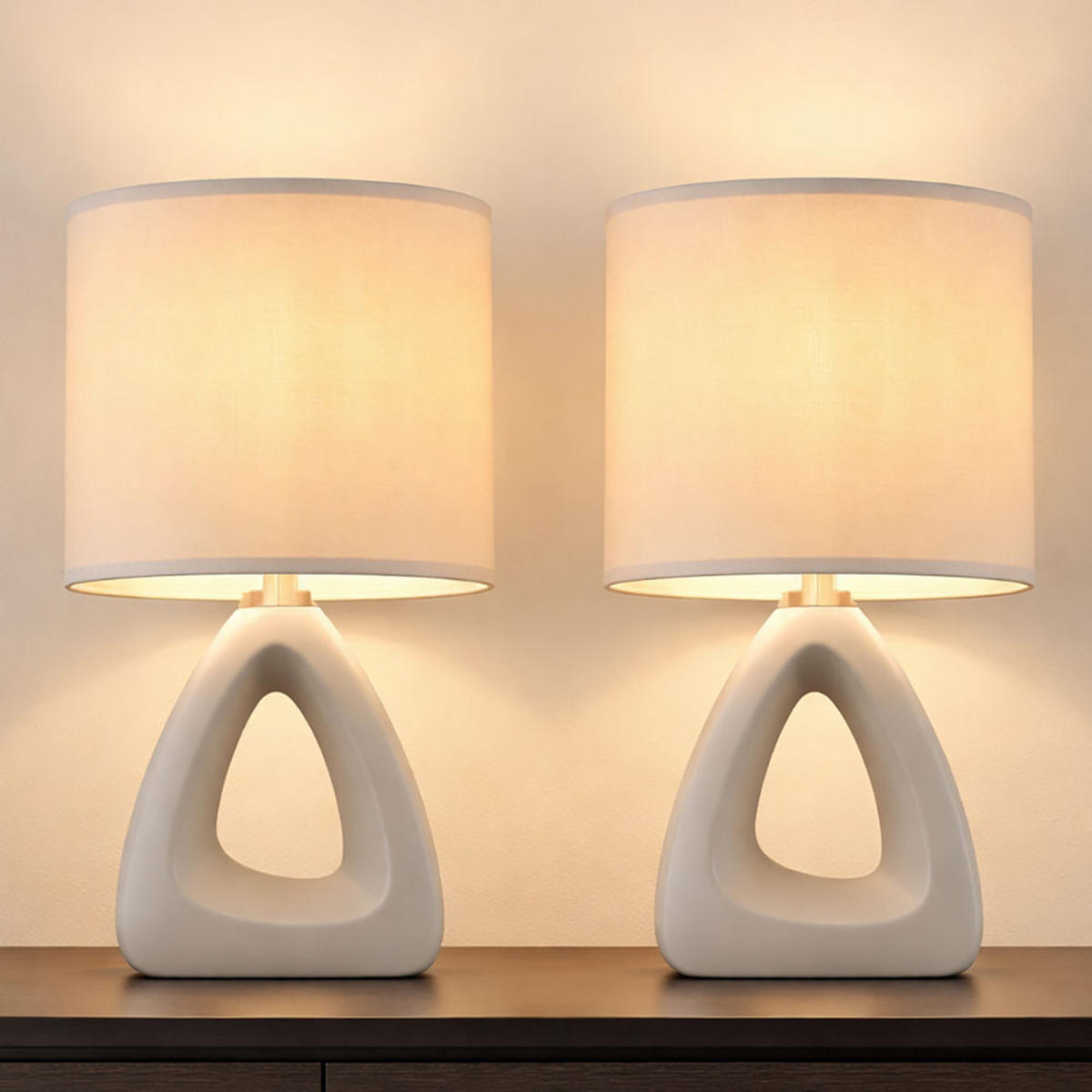 TISCHLEUCHTE Keramik Grau TRIANGLE 2er Set - Grau, Textil (17/10/30cm) - Globo Lighting