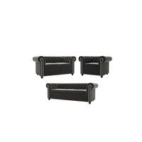 SITZGARNITUR 3+2+1 Chesterfield Nyx Schwarz Samt - Schwarz/Braun, Holz/Textil (203/72/86cm) - S-Style Möbel