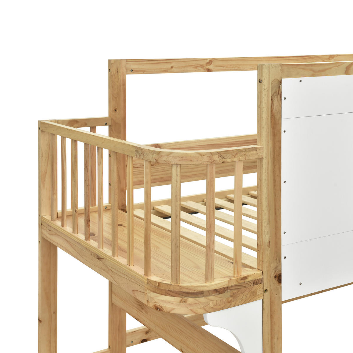 HOCHBETT 90/200 cm DE-32726 mit Treppenschrank und Spielfläche Weiß+Natur - Naturfarben, Holz (90/200cm) - ComfortXL