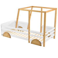 AUTOBETT 90/200 cm Weiß + Natur aus Kiefer mit MDF-Rädern - Weiß, Holz (90/200cm) - OKWISH