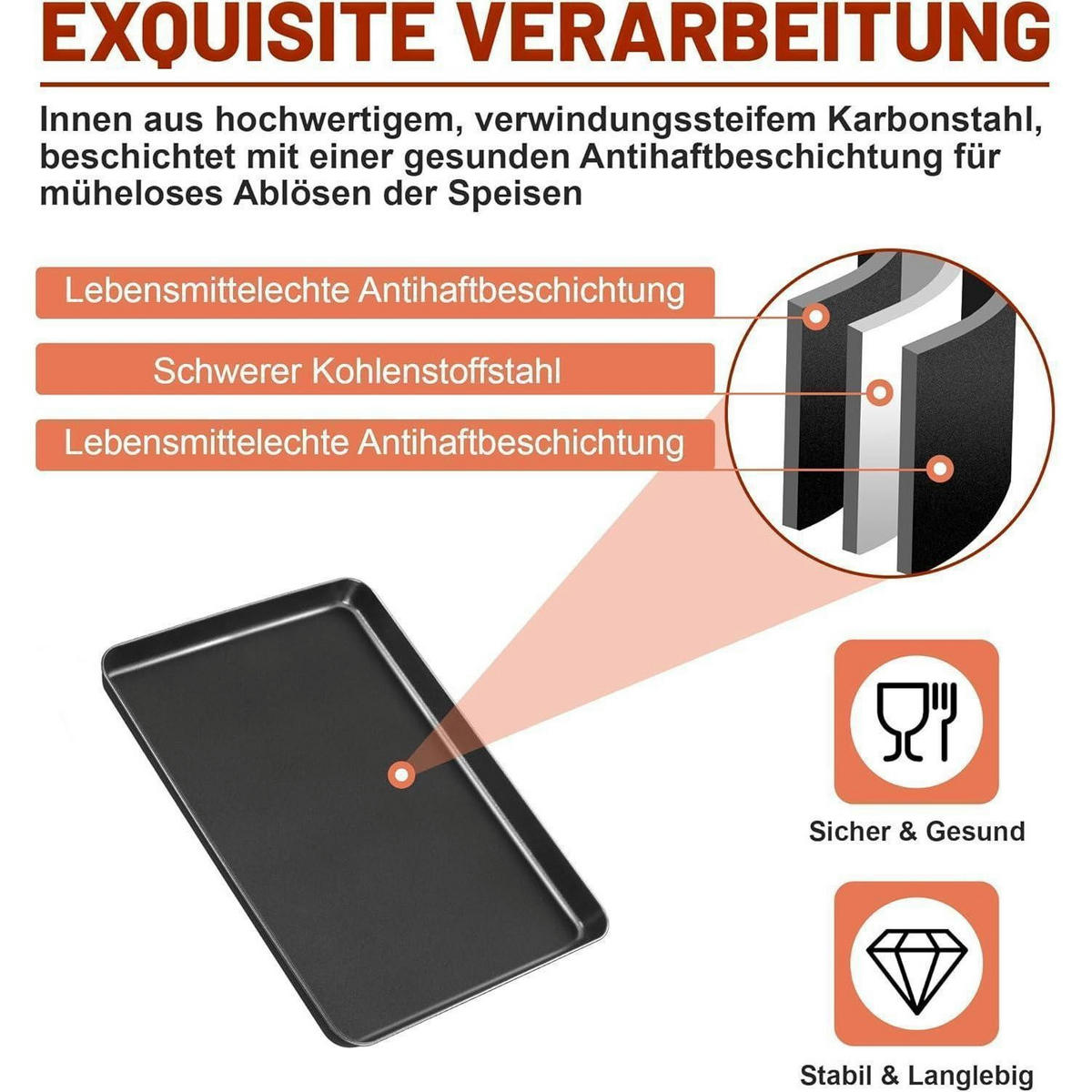 BACKBLECH 2er Set Antihaftbeschichtet 40.5 x 30.5 cm - Schwarz, Metall (20.5/2.5/26.5cm)