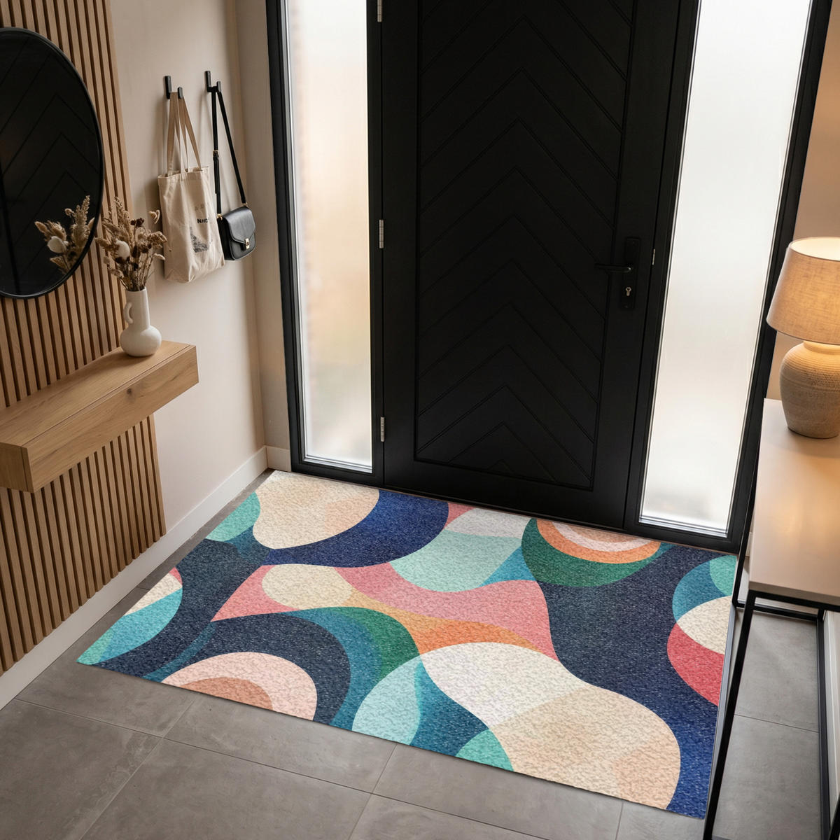 FUSSMATTE Abstrakt - Blau - Rosa Fußabtreter 180x120 cm - Multicolor, Kunststoff (180/120cm) - MuchoWow