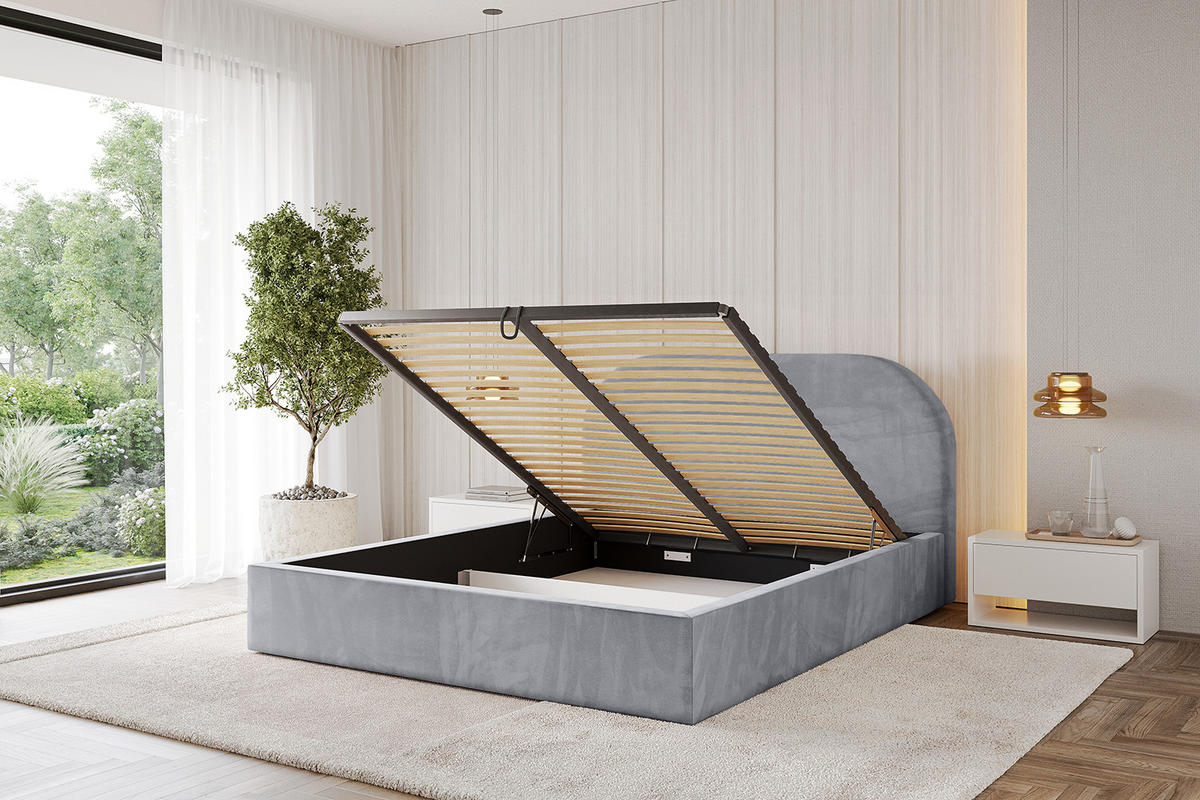 POLSTERBETT mit Bettkasten und Lattenrost, Bett mit Matratze H3/H4 - TIVON 180x200 Hellgrau - Hellgrau, Holzwerkstoff/Textil (180/200cm) - ALTDECOR