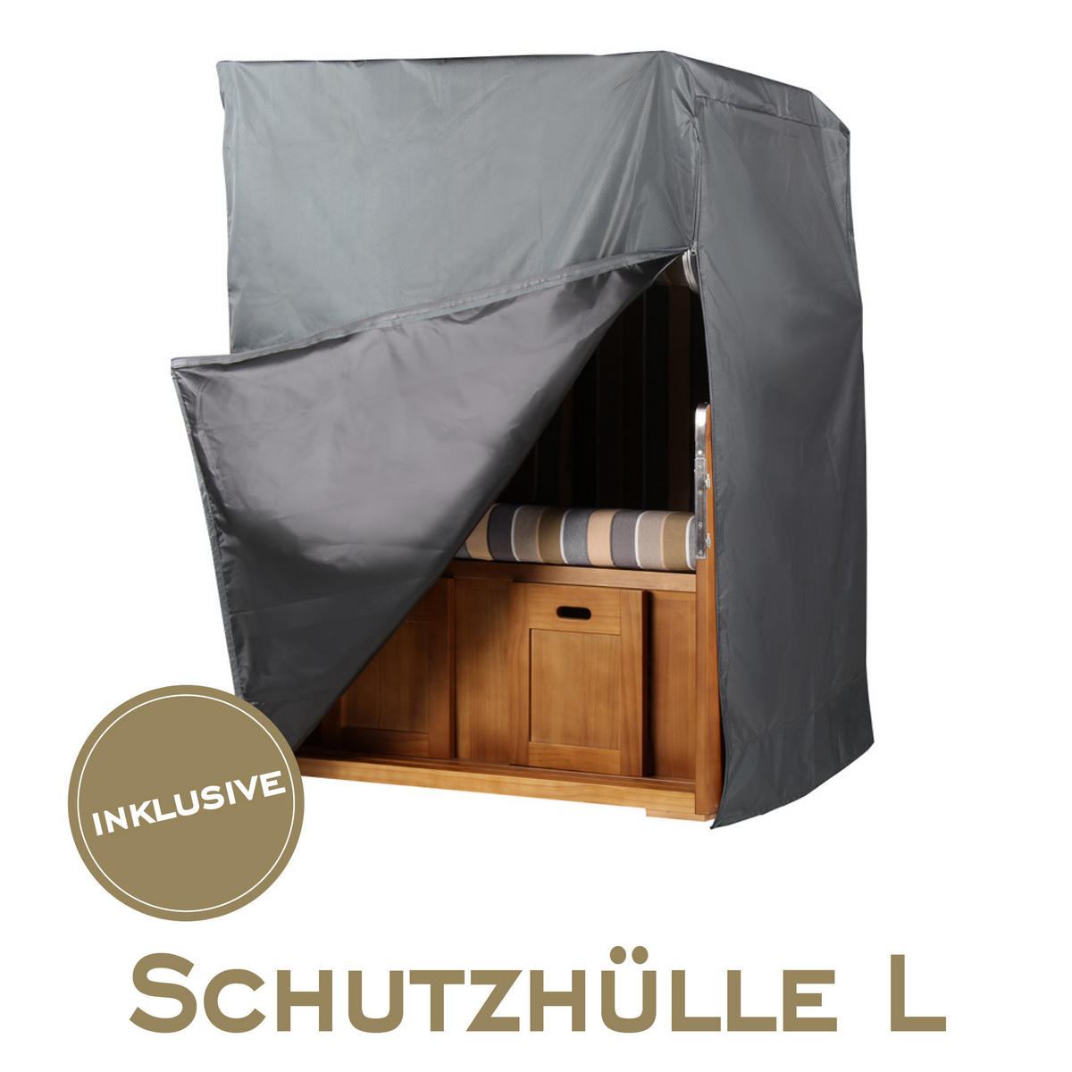 STRANDKORB Komplettset Düne - Braun/Grau, Naturmaterialien/Metall (125/170/80cm) - Mr. Deko