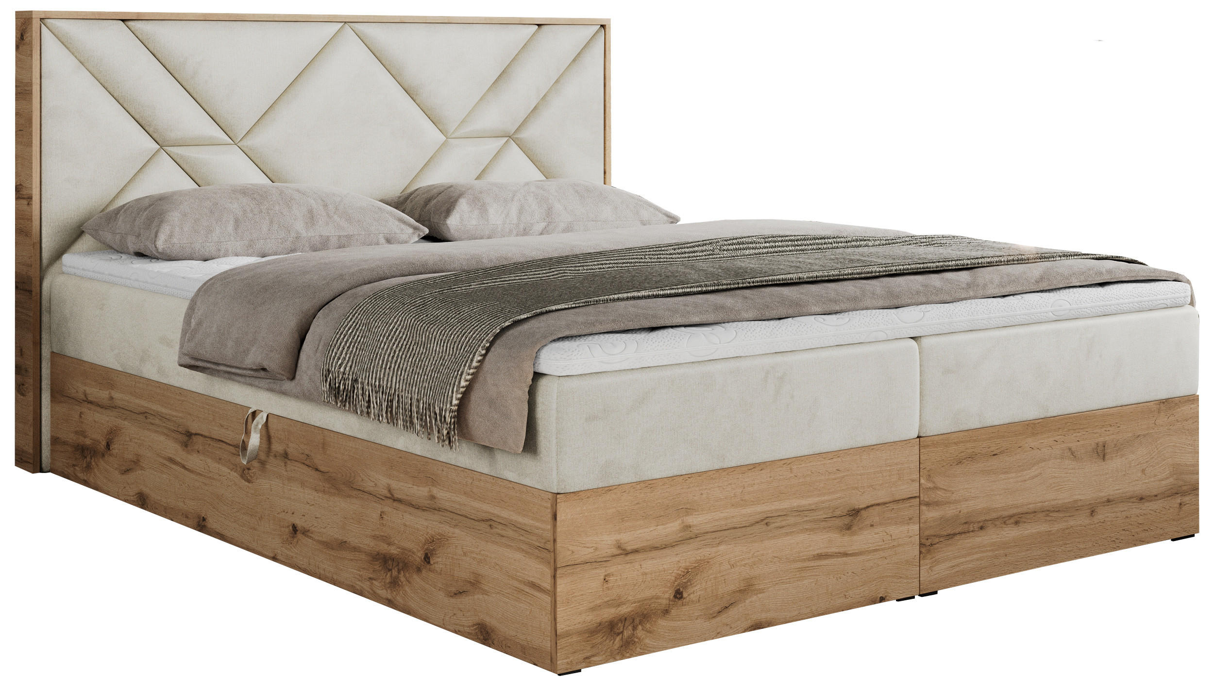 BOXBETT GUNAR - 180/200 Beige Velvet - H3 - Beige, Holz/Textil (180/200cm) - MKS