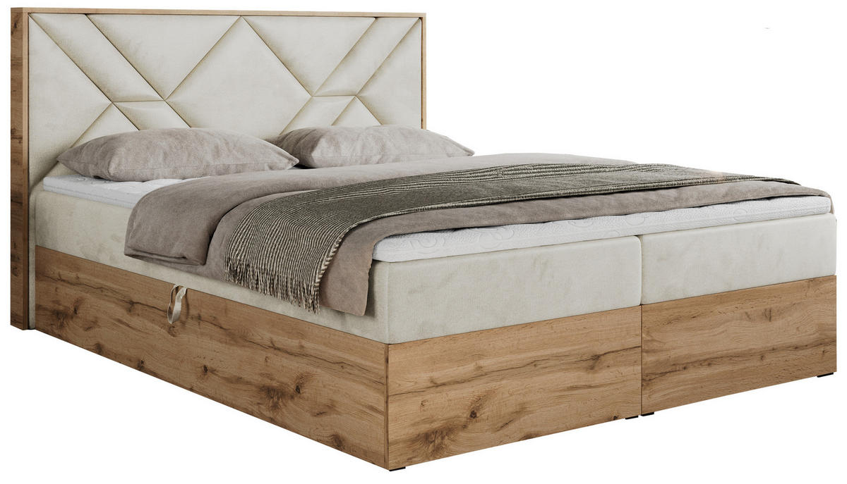 BOXBETT GUNAR - 180/200 Beige Velvet - H3 - Beige, Holz/Textil (180/200cm) - MKS