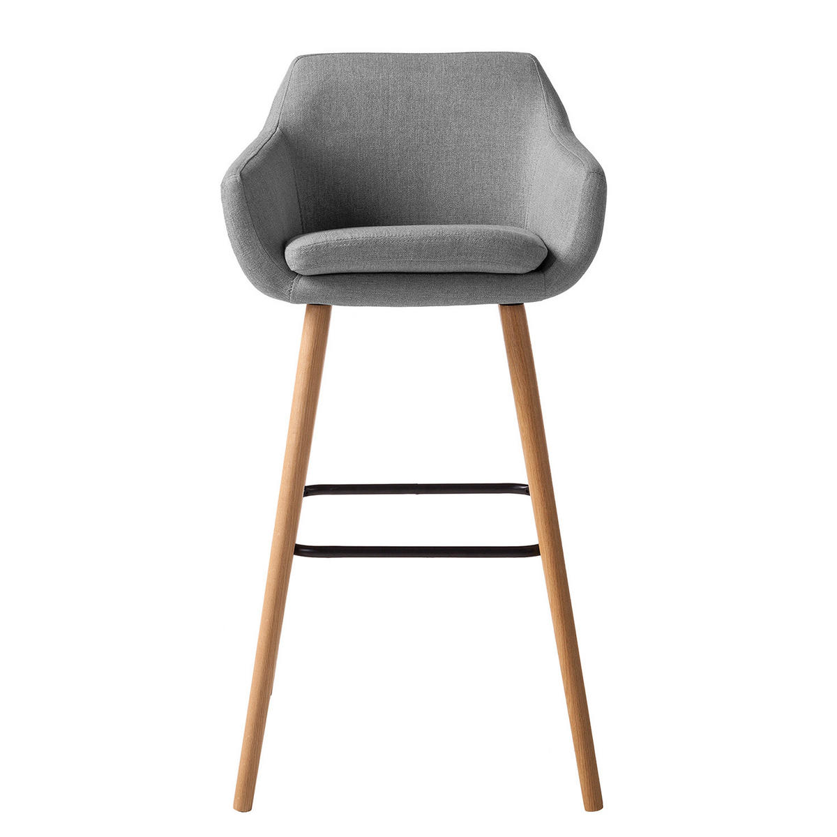 BARSTUHL-SET - Eiche massiv / Metall - Grau, Eichenholz/Holz (55/101/54cm) - home24
