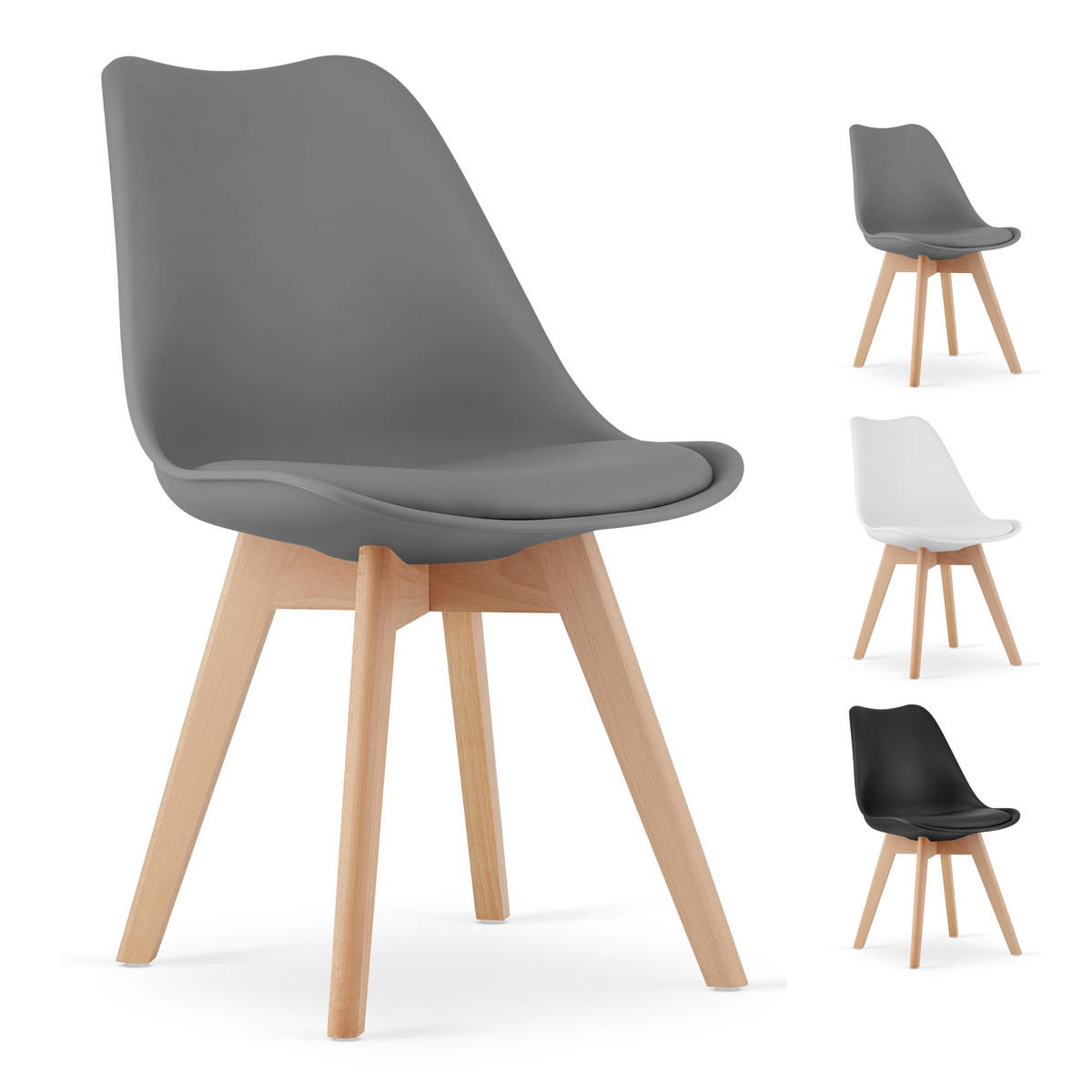 STUHL DOZZA 6-er Set, Grau Kissen aus Kunstleder - Hellgrau, Holz/Kunststoff (49/82/43cm) - Komodee