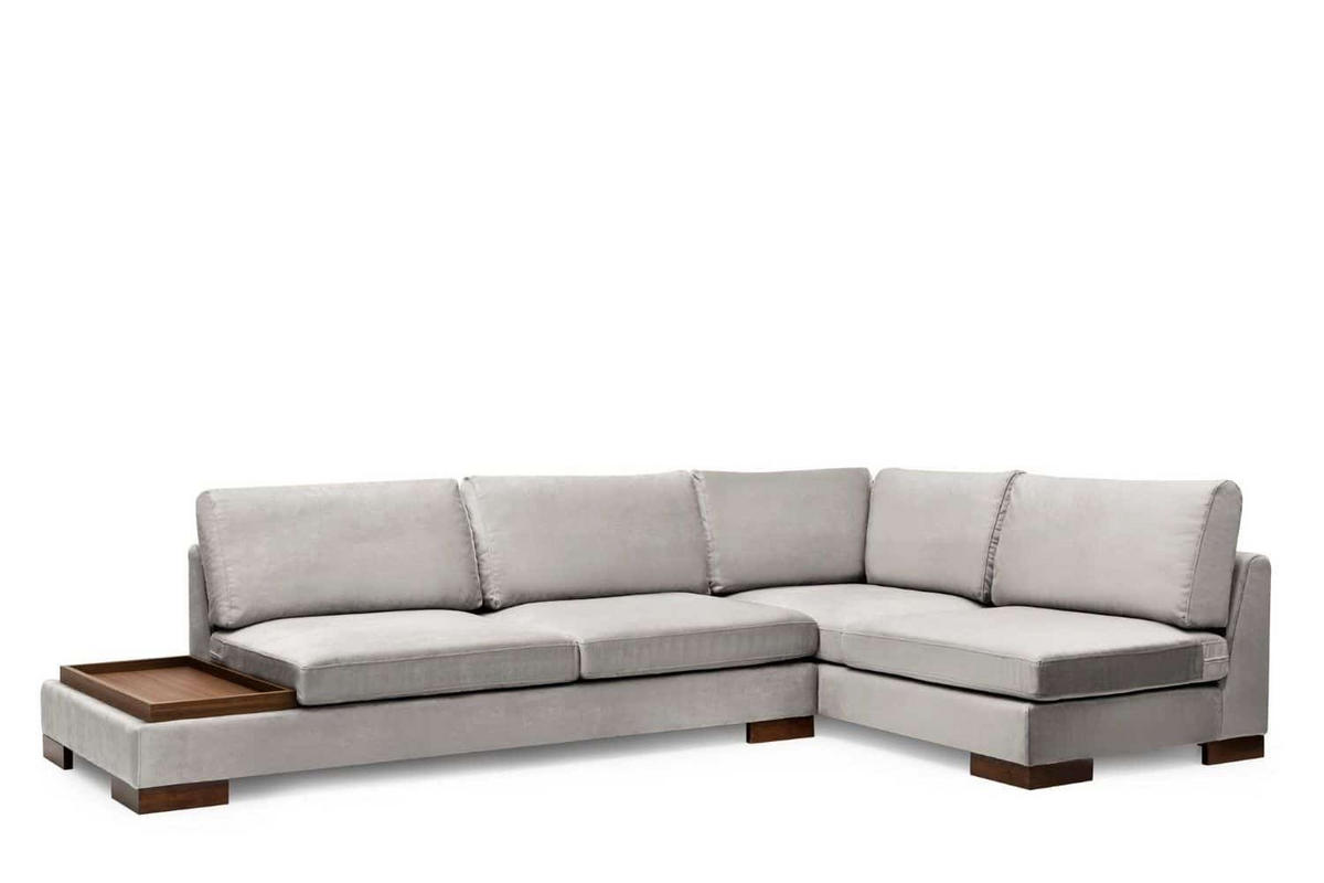 ECKSOFA mit Hocker und Lounge-Design - Walnussfarben/Hellgrau, Holz/Textil (193/313cm) - myHomelando