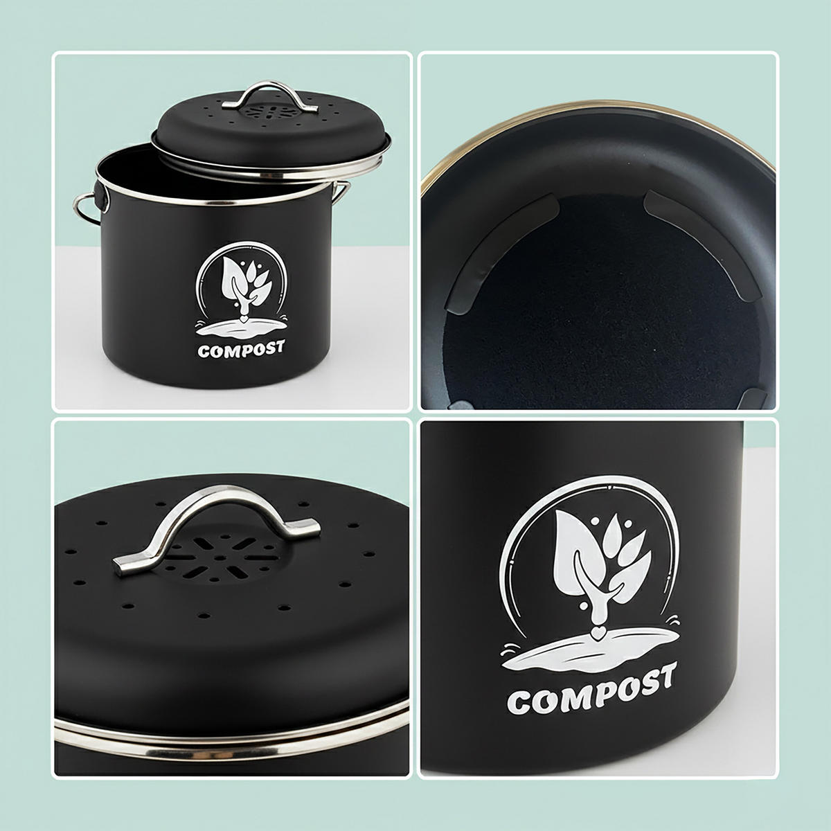 KUCHYNSKÝ kompostér - čierna, kov/textil (22/20/19cm) - Relaxdays