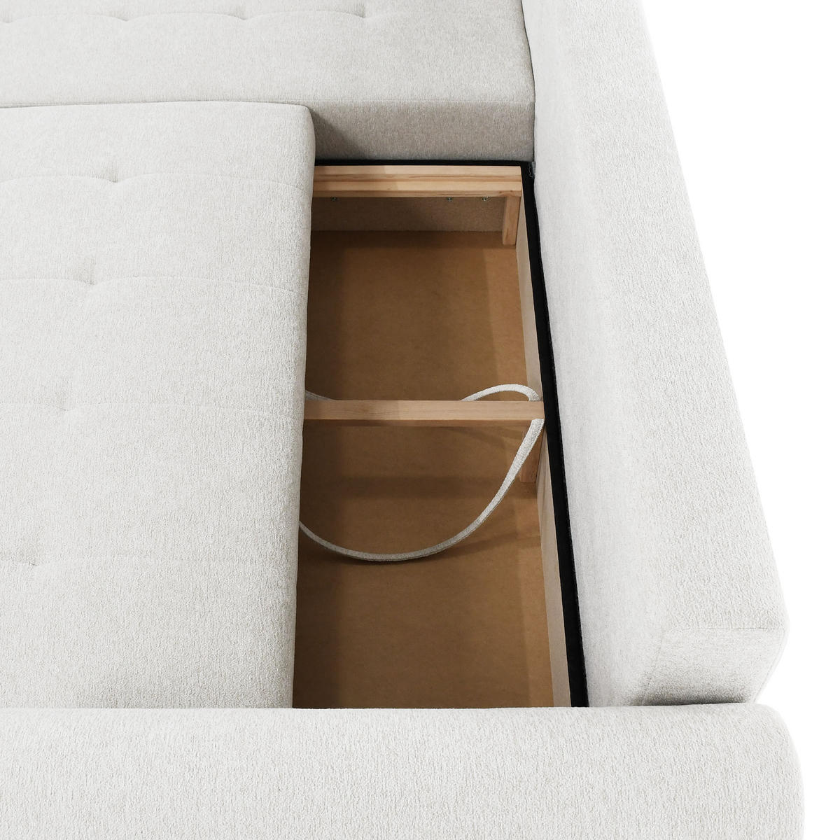 ECKSCHLAFSOFA Dallas mit Bettkasten, 255 cm, Creme, links, Velour-Stoff - Beige, Textil (255/175cm) - Beautysofa