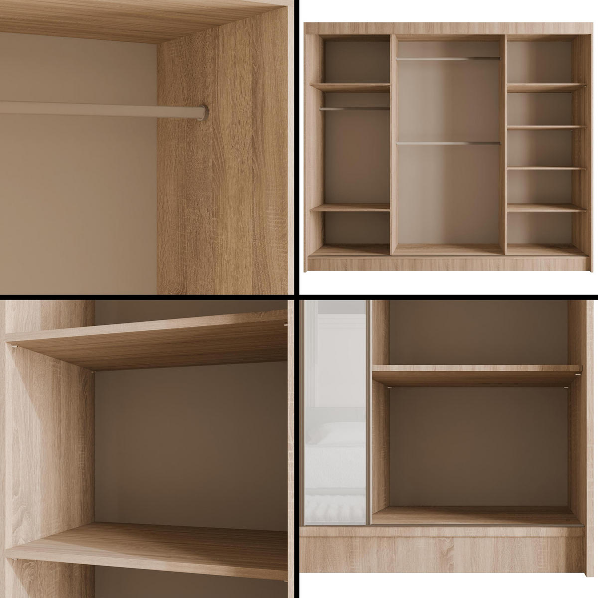 KLEIDERSCHRANK VESLI - 250 cm - Sonoma Eiche|Weiß - Weiß/Sonoma Eiche, Holzwerkstoff (250/215/61cm) - ALTDECOR