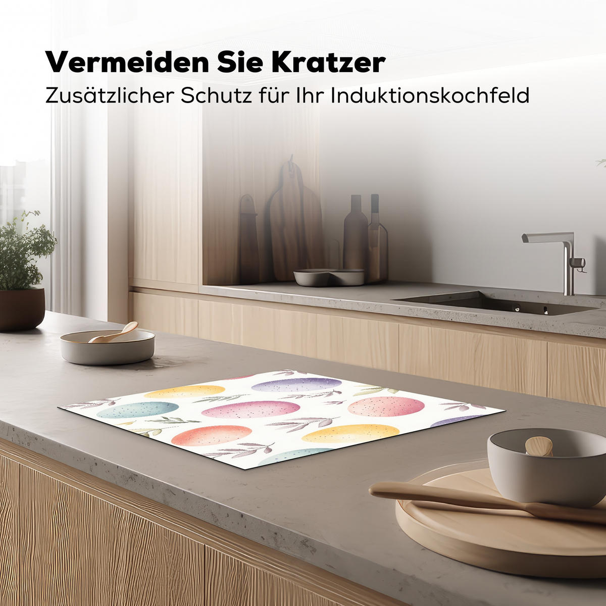 HERDABDECKPLATTE Eier - Bunt - Muster Abdeckung Ceranfeld 57.6x51.6 cm - Weiß, Kunststoff (57.6/51.6/0.2cm) - MuchoWow