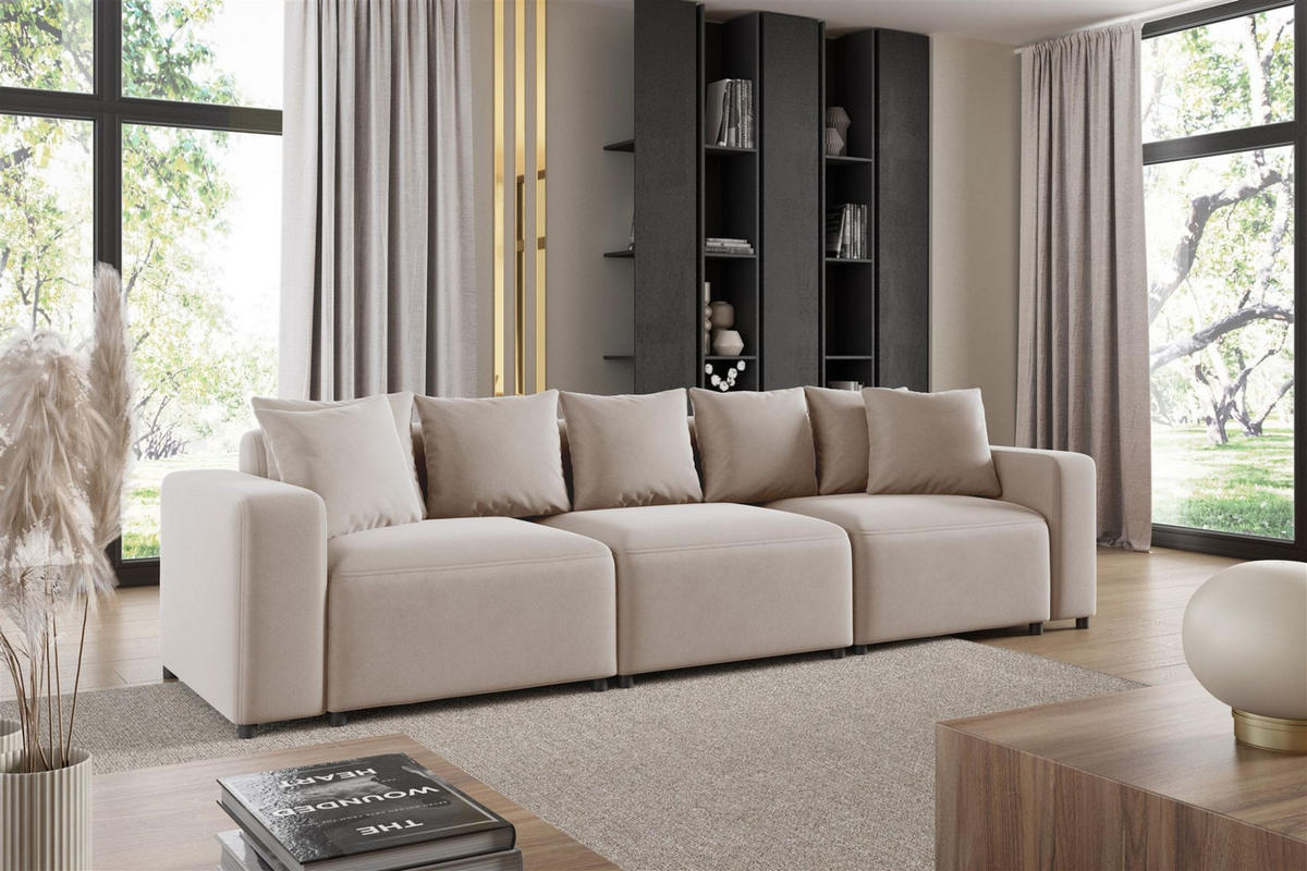 SOFA Megan 3-sitzer In Salvador - Beige, Holzwerkstoff/Textil (327/75/98cm) - Fun Möbel